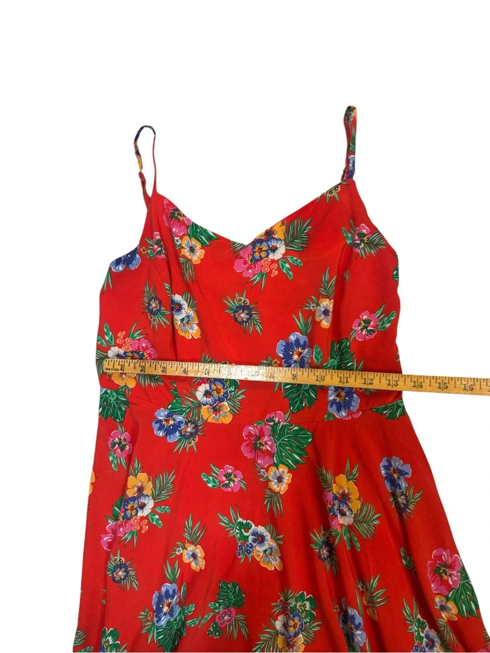 Old Navy Red Tropical Floral Fit & Flare Mini Dress Strappy Lined Size Large - Picture 4 of 9